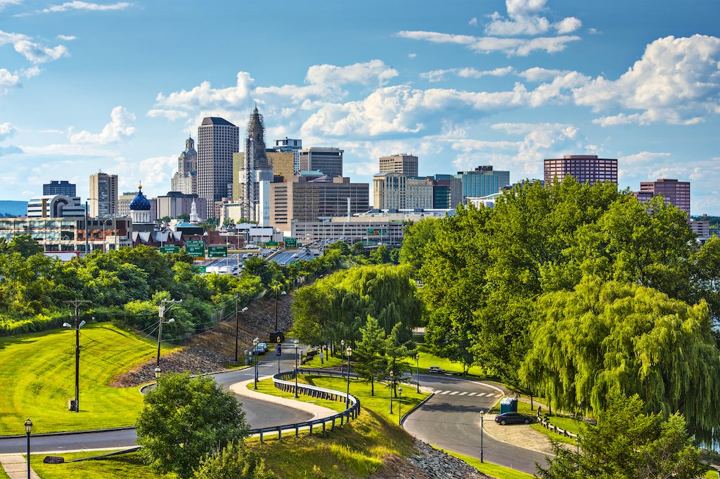Skyline Of Hartford Connecticut On A Beautiful Sunny Day