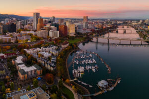 Sunset In Downtown Portland Oregon
